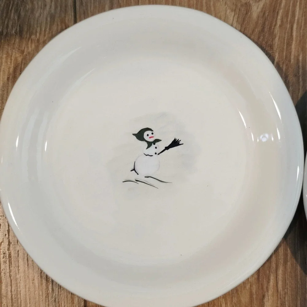 Vintage Williams Sonoma Snowman Dessert Plates Set of 6 Assorted Holiday White